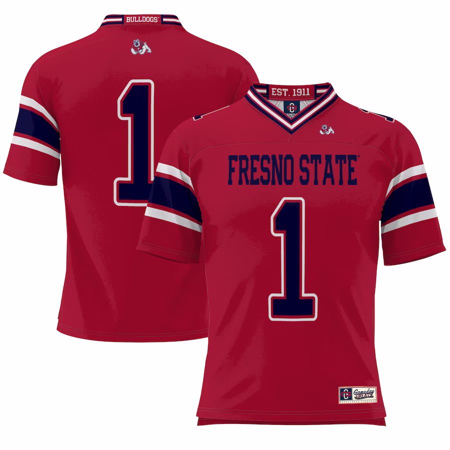 #1 Fresno State Bulldogs GameDay Greats Endzone Football Jersey - Red - SUjersey01