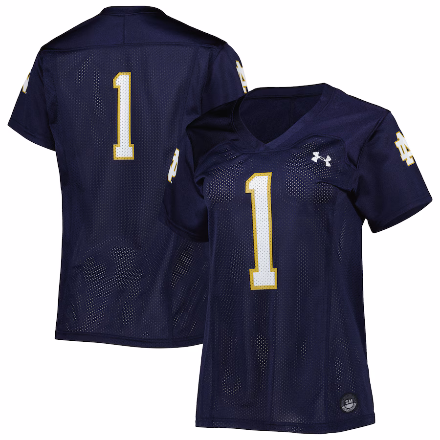 Women's Under Armour #1 Navy Notre Dame Fighting Irish Replica Football Jersey - SUjersey01