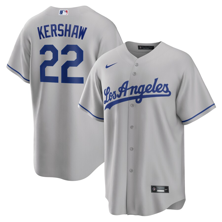 Men's Los Angeles Dodgers Clayton Kershaw Nike Gray Road Replica Player Name Jersey - SUjersey01
