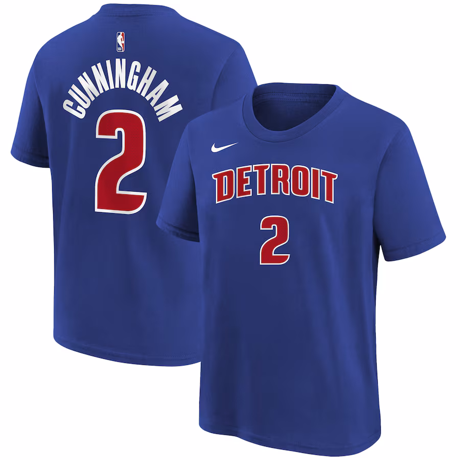 Youth Detroit Pistons Cade Cunningham Blue Icon Name & Number T-Shirt - SUjersey01