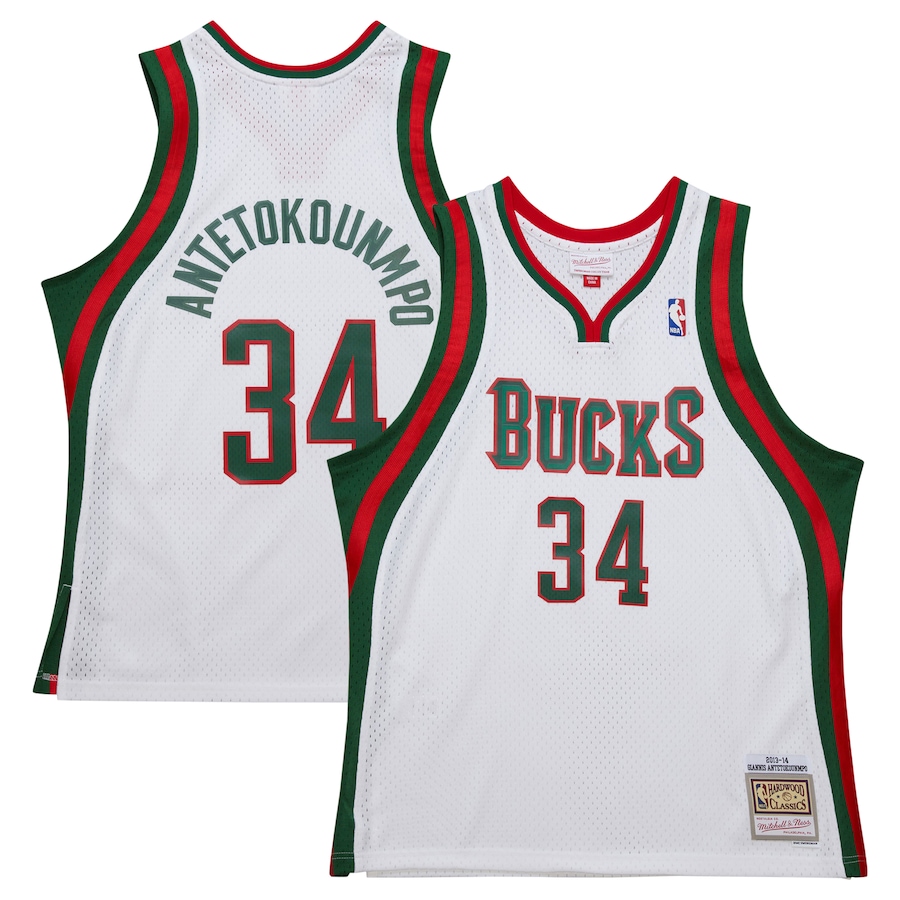 Men's Milwaukee Bucks Giannis Antetokounmpo Mitchell & Ness White 2013/14 Hardwood Classics Swingman Jersey - SUjersey01