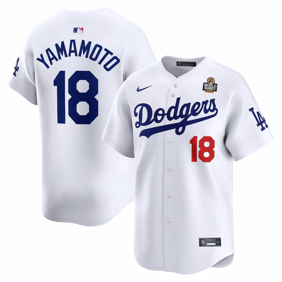 Men's Los Angeles Dodgers Yoshinobu Yamamoto Nike White 2024 World Series Home Limited Player Jersey - SUjersey01