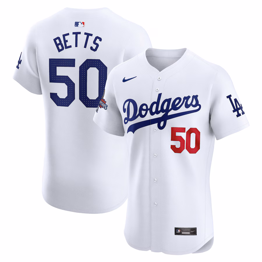 Men's Los Angeles Dodgers Mookie Betts Nike White 2024 World Series Champions Home Elite Player Jersey - SUjersey01