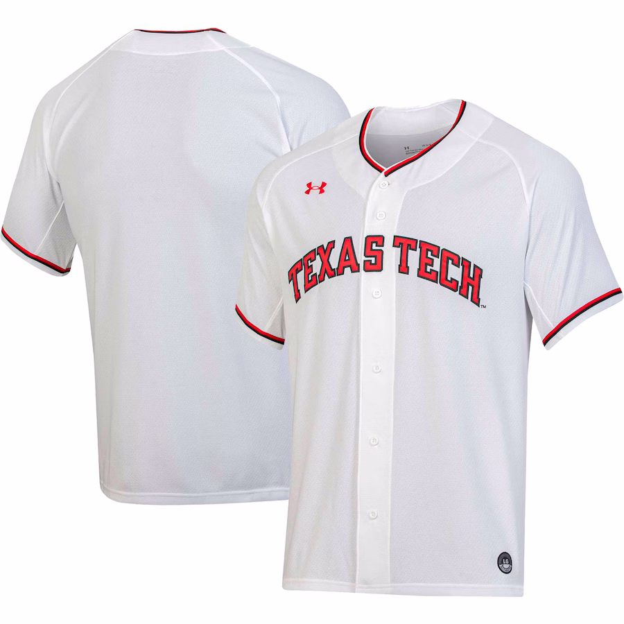 Texas Tech Red Raiders Under Armour Replica Baseball Jersey - White - SUjersey01