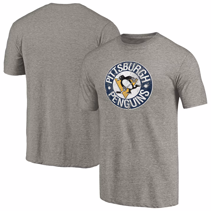 Men's Pittsburgh Penguins Ash Throwback Logo 1968-1969 Tri-Blend T-Shirt - Ujersey NFL Shop