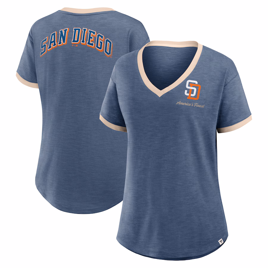 Women's San Diego Padres Fanatics Navy Binge Worthy Stadium Slub V-Neck T-Shirt - Ujersey