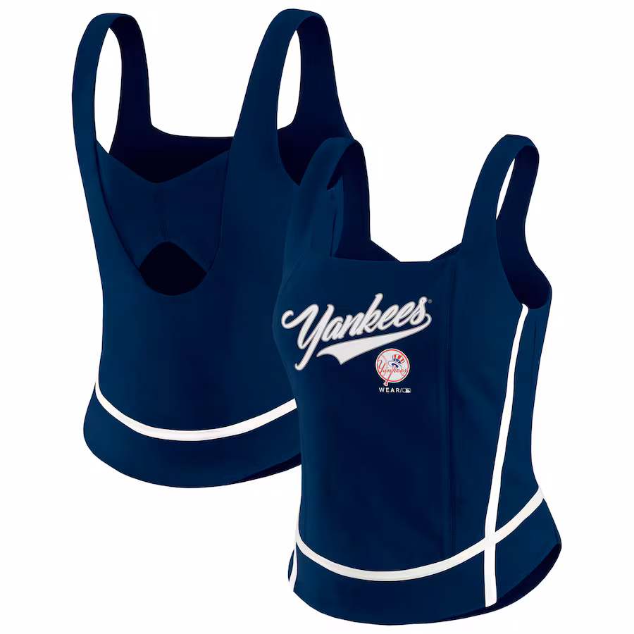 Women's New York Yankees WEAR by Erin Andrews Navy Square Neck Tank Top - Ujersey