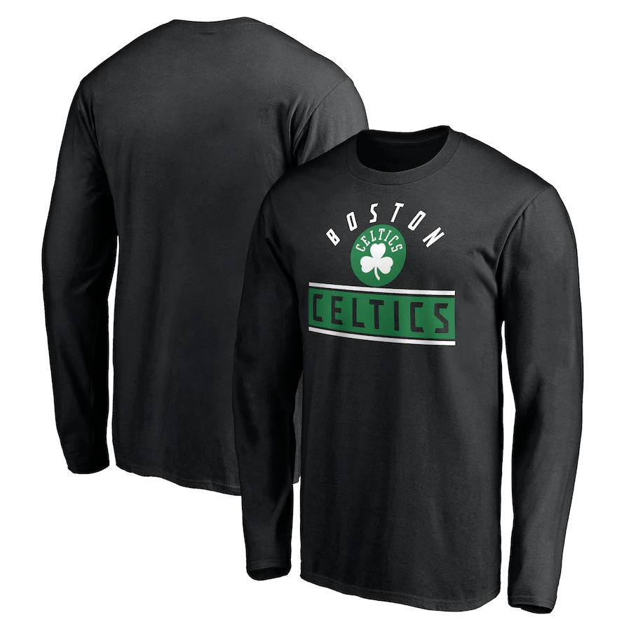 Men's Boston Celtics Black Team Arch Knockout Long Sleeve T-Shirt - Ujersey
