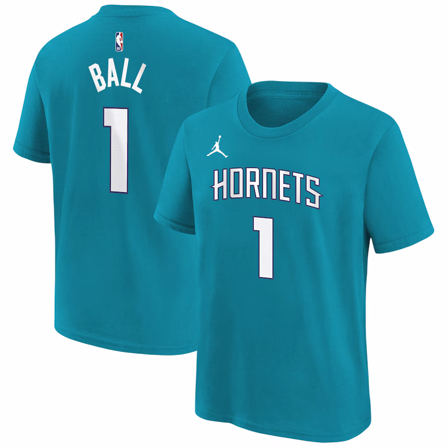 Youth Charlotte Hornets LaMelo Ball Jordan Brand Teal Icon Name & Number T-Shirt - Ujersey NFL Shop