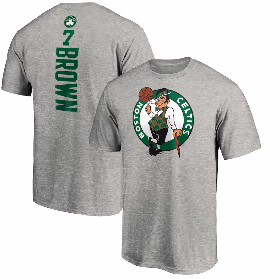 Men's Boston Celtics Jaylen Brown Heathered Gray Playmaker Name & Number T-Shirt - Ujersey