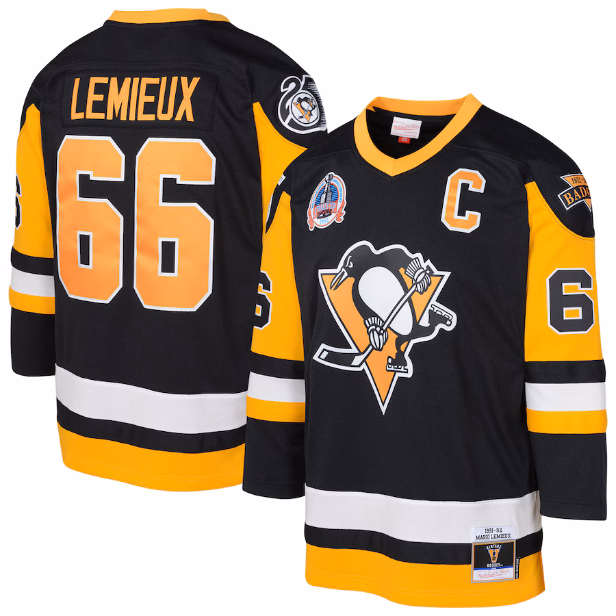 Youth Pittsburgh Penguins Mario Lemieux Mitchell & Ness Black 1991/92 Captain Patch Blue Line Player Jersey - Ujersey NFL Shop