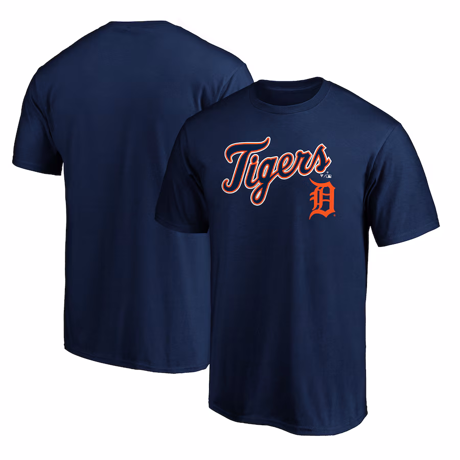 Men's Detroit Tigers Navy Team Lock Up Wordmark T-Shirt - Ujersey