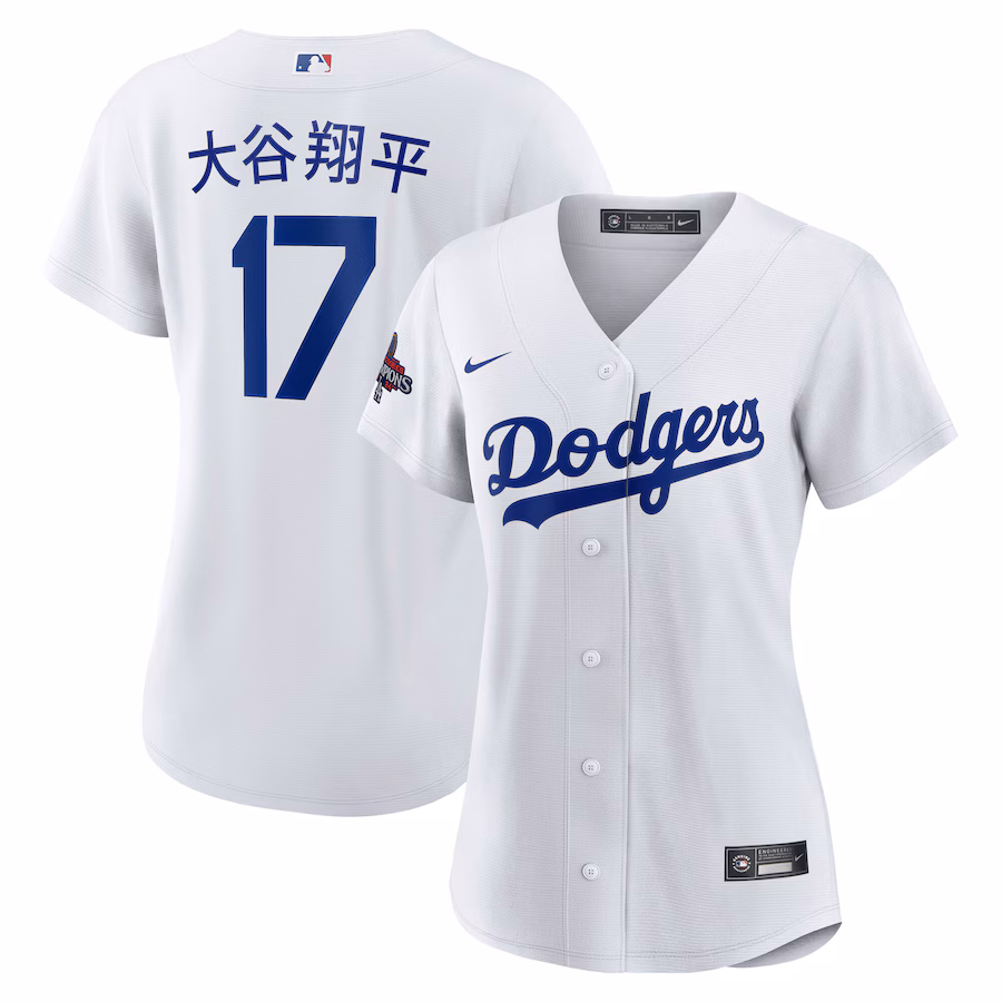Women's Los Angeles Dodgers Shohei Ohtani Nike White 2024 World Series Champions Home Japanese Characters Replica Player Jersey - Ujersey