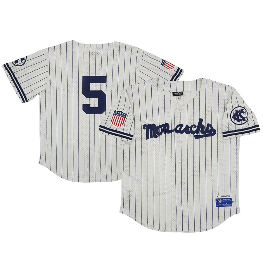 Men's Kansas City Monarchs #5 Rings & Crwns Cream Mesh Button-Down Replica Jersey - Ujersey