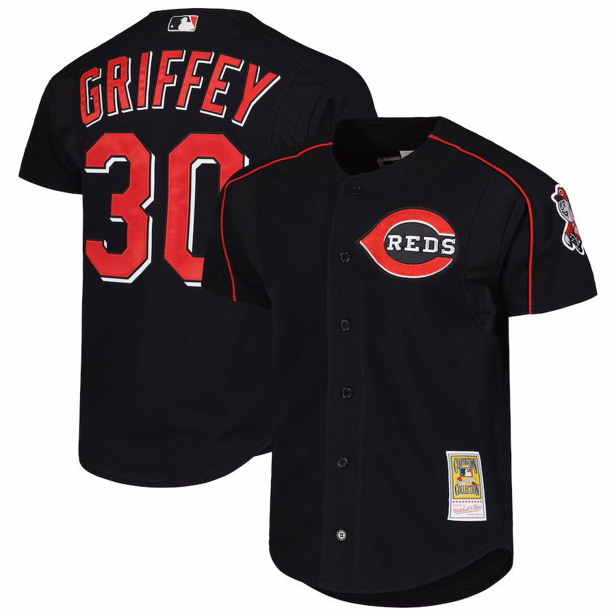 Men's Cincinnati Reds Ken Griffey Jr. Mitchell & Ness Black Cooperstown Collection Authentic Mesh Batting Practice Jersey - Ujersey NFL Shop