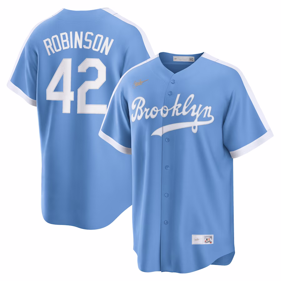 Men's Brooklyn Dodgers Jackie Robinson Nike Light Blue Alternate Cooperstown Collection Player Jersey - Ujersey