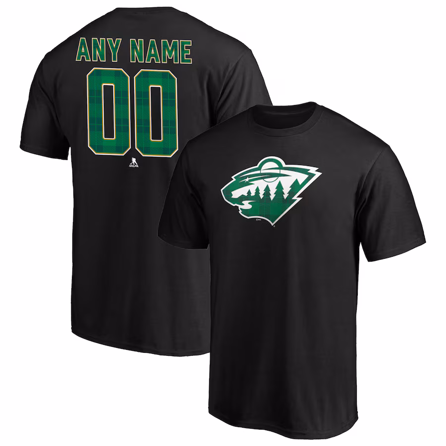 Men's Minnesota Wild Black Emerald Plaid Personalized Name & Number T-Shirt - Ujersey NFL Shop