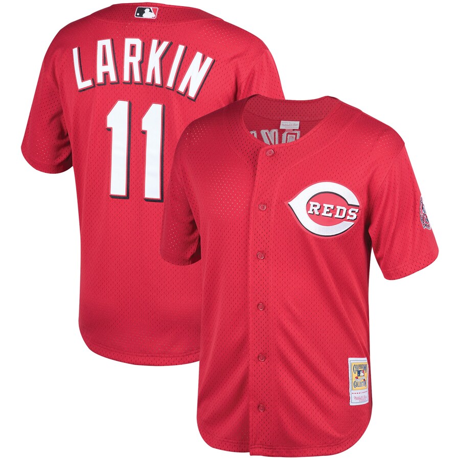 Men's Cincinnati Reds Barry Larkin Mitchell & Ness Red Throwback Cooperstown Mesh Batting Practice Jersey - Ujersey NFL Shop