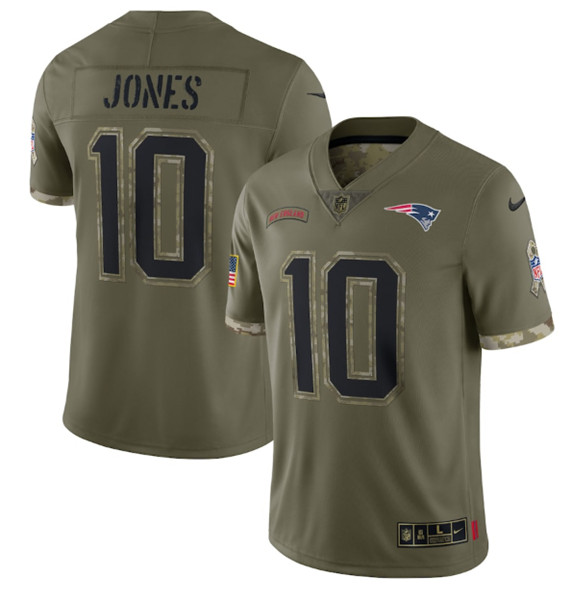 Men's New England Patriots #10 Mac Jones 2022 Olive Salute To Service Limited Stitched Jersey - Ujersey NFL Shop