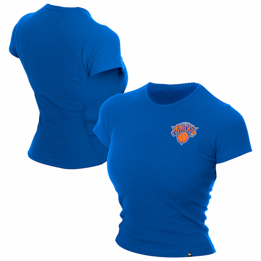 Women's New York Knicks  New Era Blue Leisure Collection Baby Doll Cropped T-Shirt - Ujersey NFL Shop