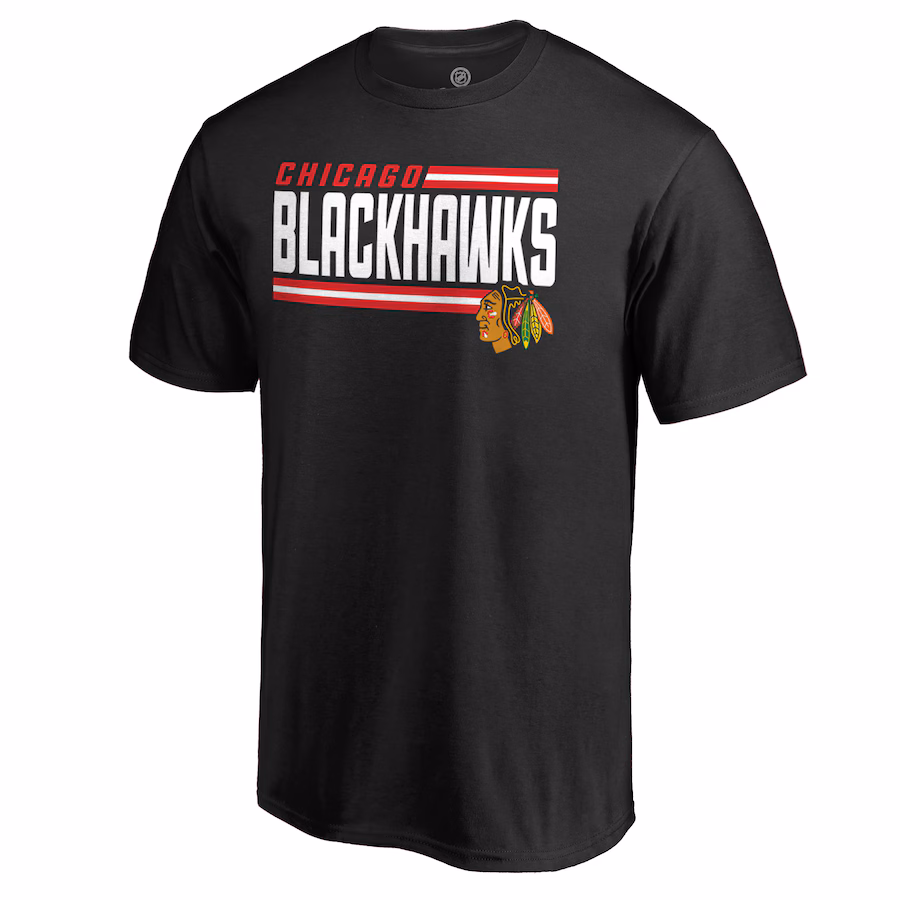 Men's Chicago Blackhawks Black Iconic Collection On Side Stripe T-Shirt - Ujersey NFL Shop