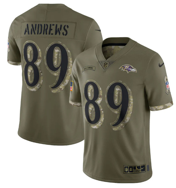 Men's Baltimore Ravens #89 Mark Andrews 2022 Olive Salute To Service Limited Stitched Jersey - Ujersey NFL Shop