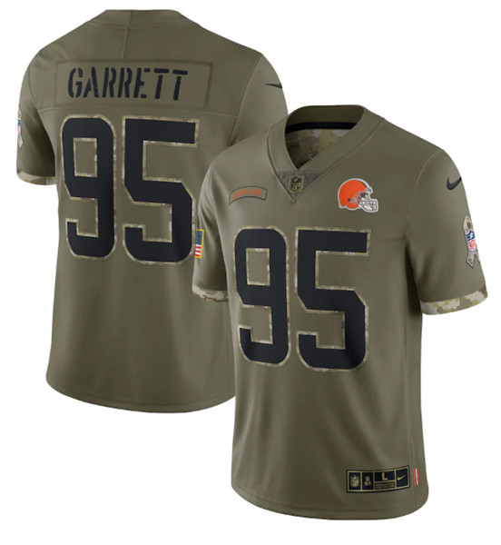 Men's Cleveland Browns #95 Myles Garrett 2022 Olive Salute To Service Limited Stitched Jersey - Ujersey NFL Shop