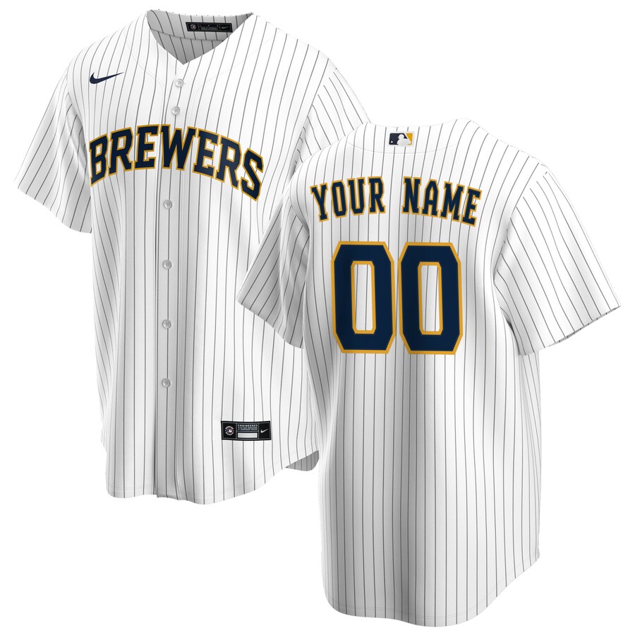 Men's Milwaukee Brewers Nike White Alternate Replica Custom Jersey - Ujersey NFL Shop