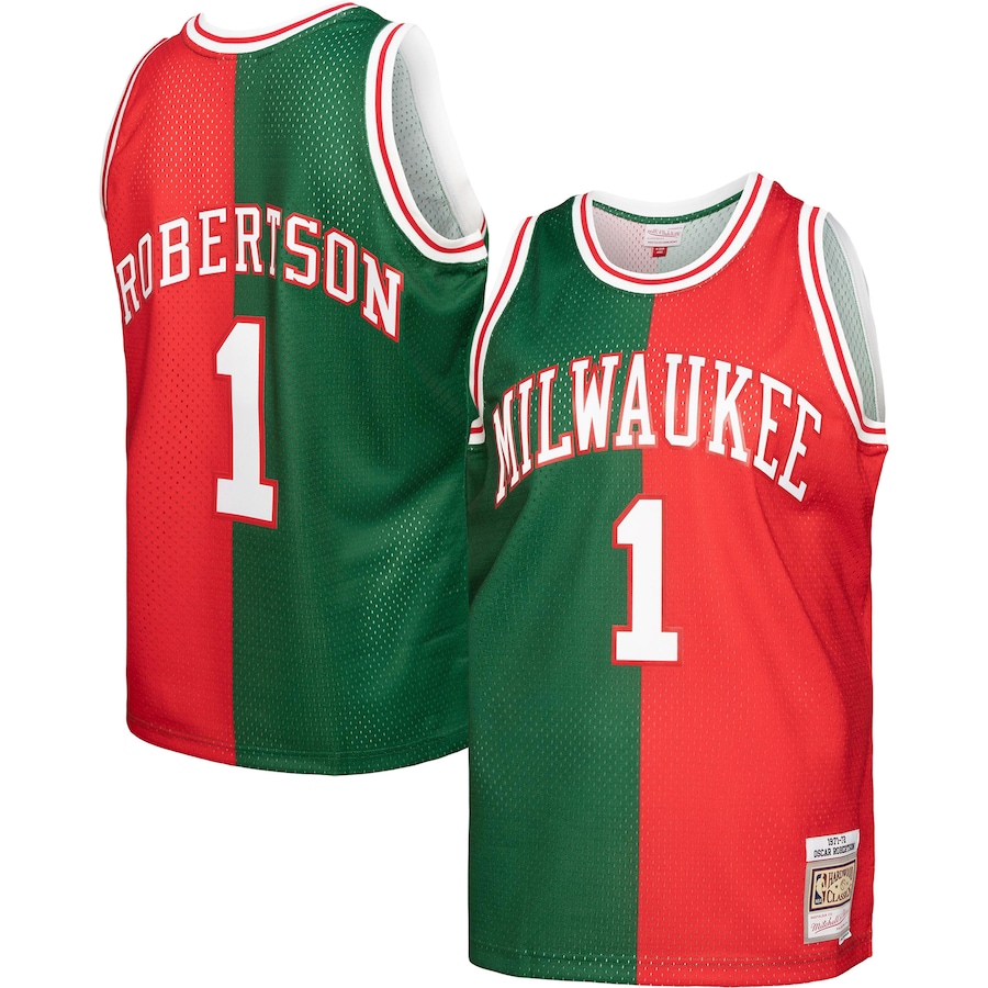 Men's Oscar Robertson Oscar Robertson Mitchell & Ness Green/Red Hardwood Classics 1971/72 Split Swingman Jersey - Ujersey NFL Shop