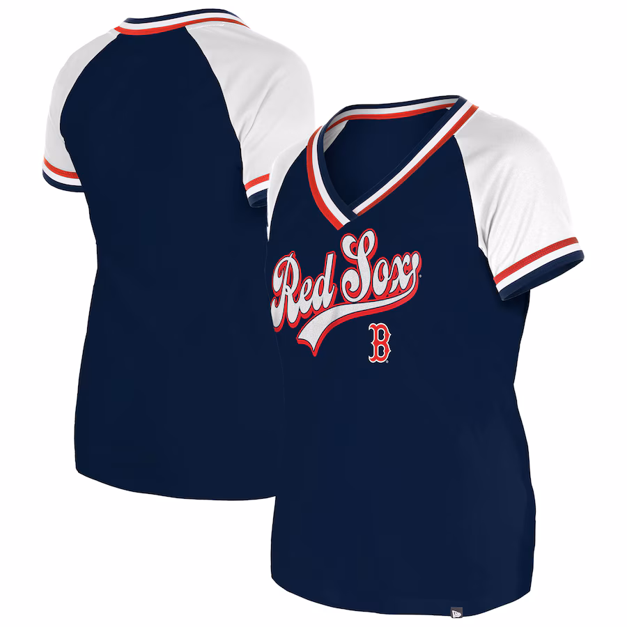 Women's Boston Red Sox New Era Navy Gameday Raglan V-Neck T-Shirt - Ujersey