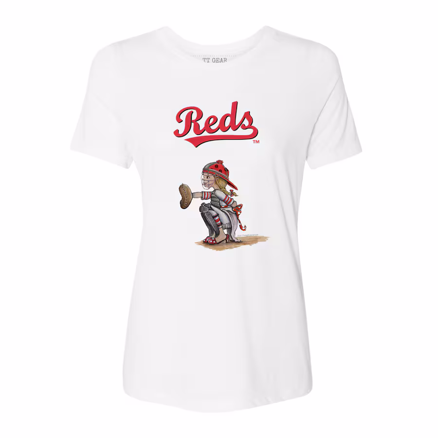Women's Cincinnati Reds Tiny Turnip White Kate the Catcher T-Shirt - Ujersey NFL Shop
