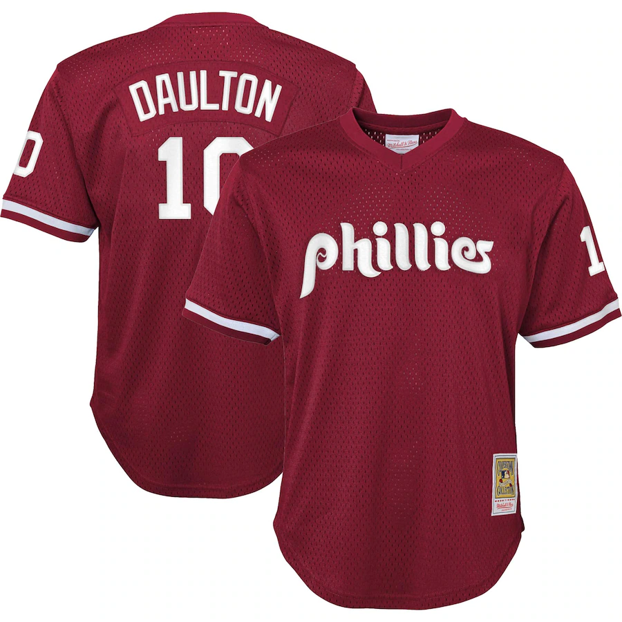 Youth Philadelphia Phillies Darren Daulton Mitchell & Ness Burgundy Cooperstown Collection Mesh Batting Practice Jersey - Ujersey
