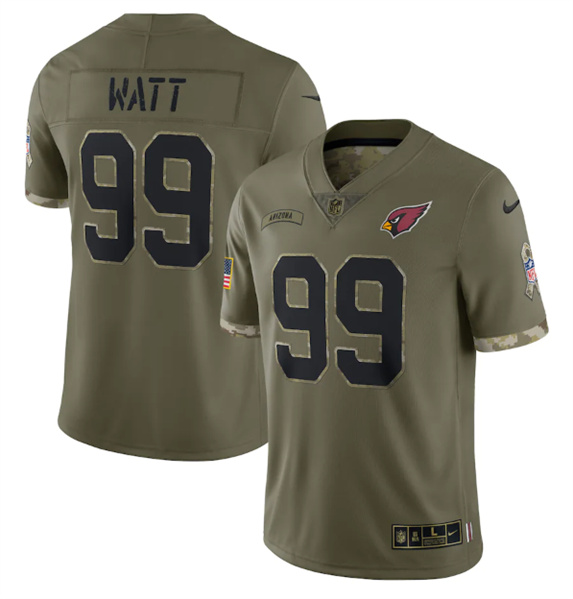 Men's Arizona Cardinals #99 J.J. Watt 2022 Olive Salute To Service Limited Stitched Jersey - Ujersey