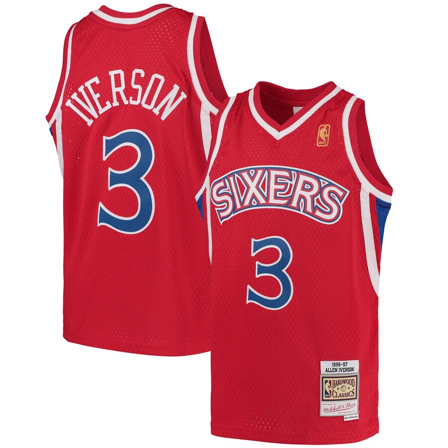 Youth Philadelphia 76ers Allen Iverson Mitchell & Ness Red 1996/97 Hardwood Classics Swingman Throwback Jersey - Ujersey NFL Shop
