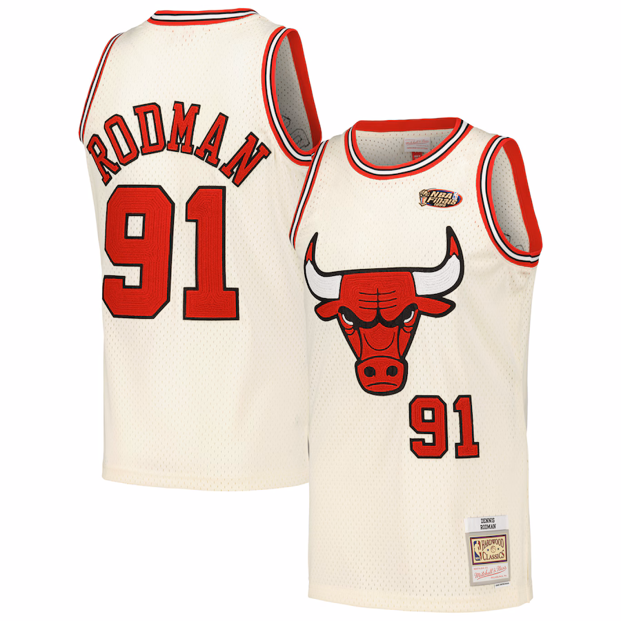 Men's Chicago Bulls Dennis Rodman Mitchell & Ness Cream Chainstitch Swingman Jersey - Ujersey NFL Shop