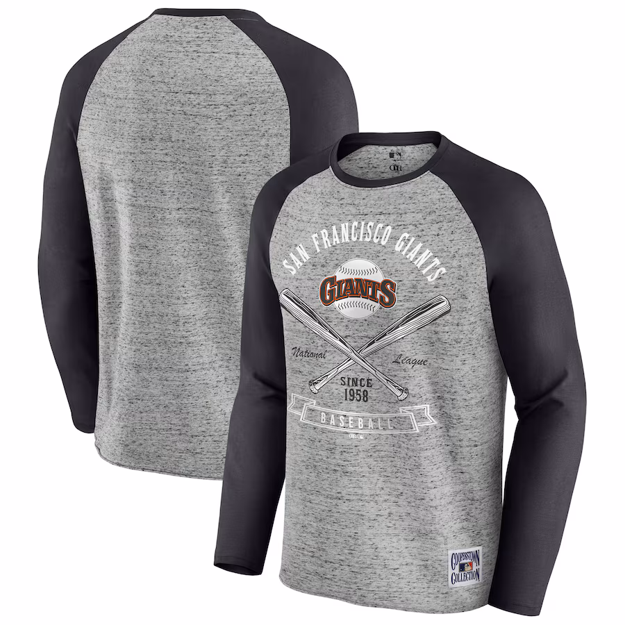 Men's San Francisco Giants Darius Rucker Collection by Fanatics Heather Gray Raw Edge Raglan Long Sleeve Baseball T-Shirt - Ujersey NFL Shop