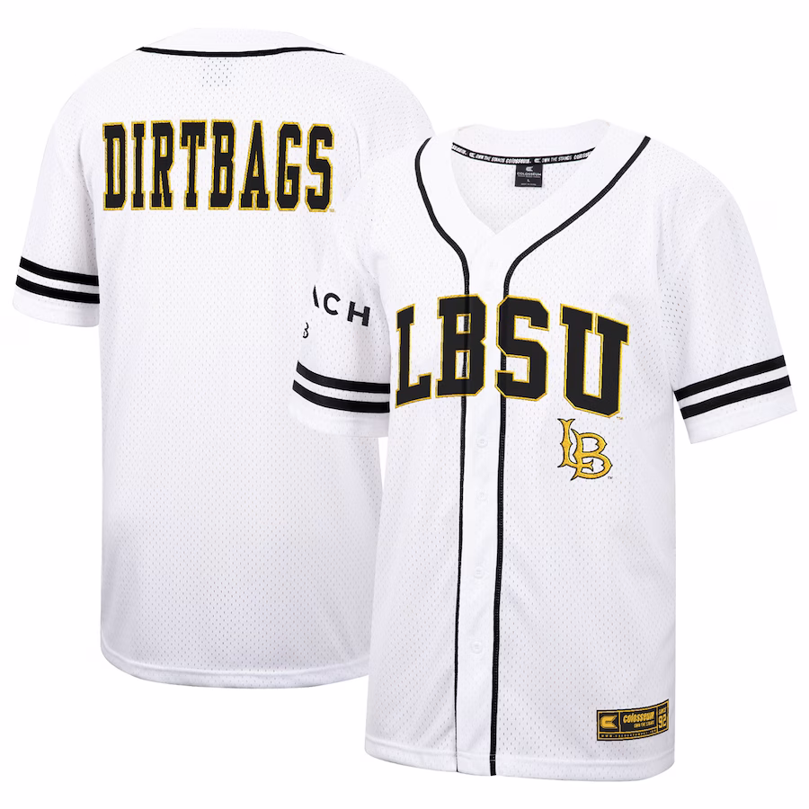 Cal State Long Beach The Beach Colosseum Free Spirited Mesh Button-Up Baseball Jersey - White - Ujersey