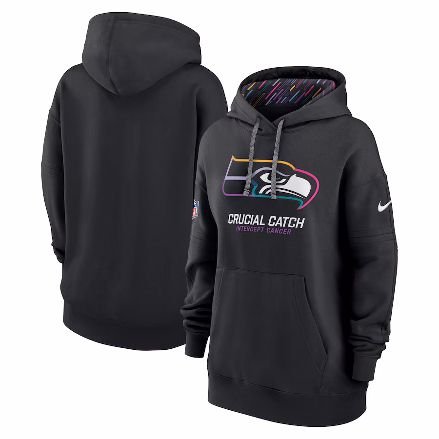 Women's Seattle Seahawks  Nike Black 2024 NFL Crucial Catch Club Pullover Hoodie - Ujersey NFL Shop