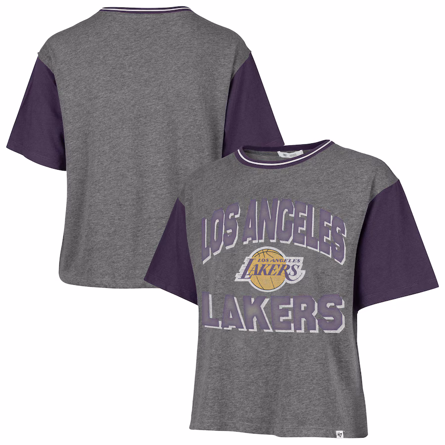 Women's Los Angeles Lakers  '47 Gray Rise Clubhouse Ziggy Color Block T-Shirt - Ujersey