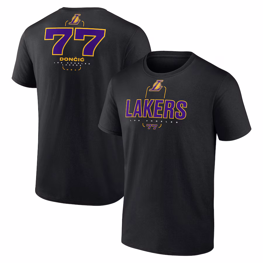 Men's Los Angeles Lakers Luka Dončić Black Behind the Back Name & Number T-Shirt - Ujersey NFL Shop