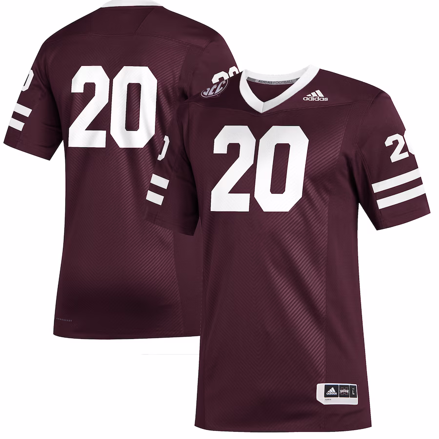 #20 Mississippi State Bulldogs adidas Premier Strategy Football Jersey - Maroon - Ujersey