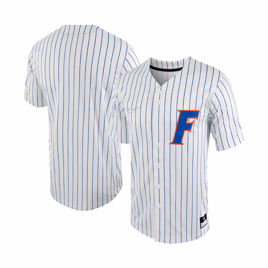 Men's Nike White/Royal Florida Gators Pinstripe Replica Full-Button Baseball Jersey - Ujersey NFL Shop