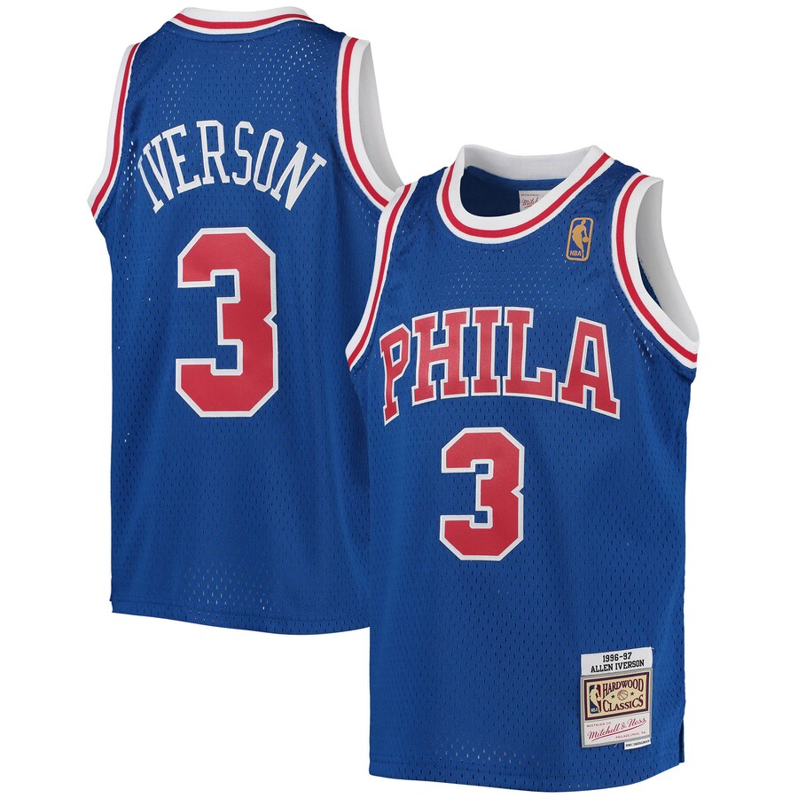 Youth Philadelphia 76ers Allen Iverson Mitchell & Ness Royal 1996/97 Hardwood Classics Swingman Throwback Jersey - Ujersey NFL Shop