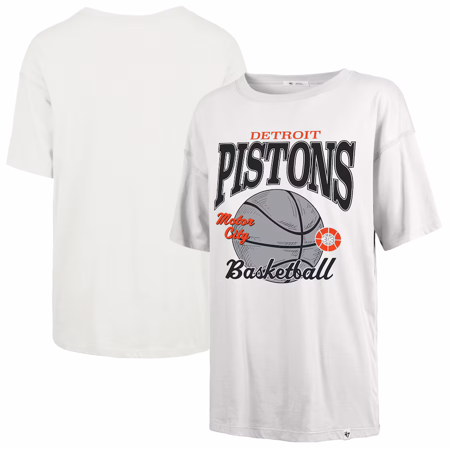 Women's Detroit Pistons  '47 White City Edition Down Court Sadie T-Shirt - Ujersey NFL Shop