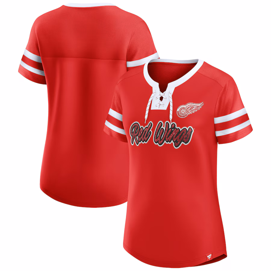 Women's Detroit Red Wings Fanatics Red Iconic Athena Lace-Up T-Shirt - Ujersey NFL Shop