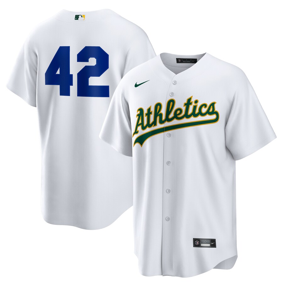 Men's Athletics Nike White Home 2025 Jackie Robinson Day Replica Jersey - Ujersey