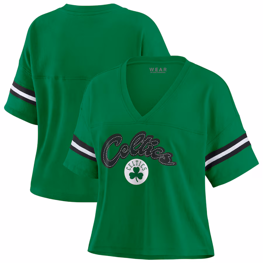 Women's Boston Celtics WEAR by Erin Andrews Kelly Green Plus Size Color Block Boxy V-Neck T-Shirt - Ujersey NFL Shop