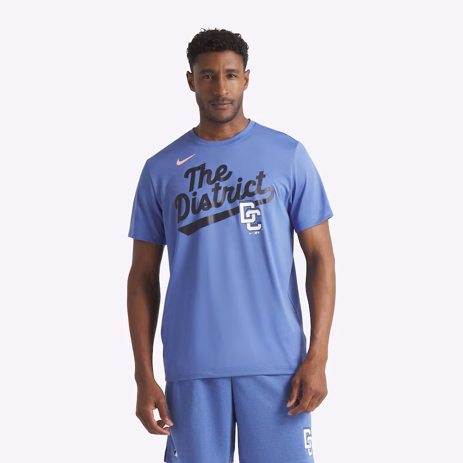 Men's Washington Nationals Nike Blue 2025 City Connect Fuse Script Team Phrase Performance T-Shirt - Ujersey