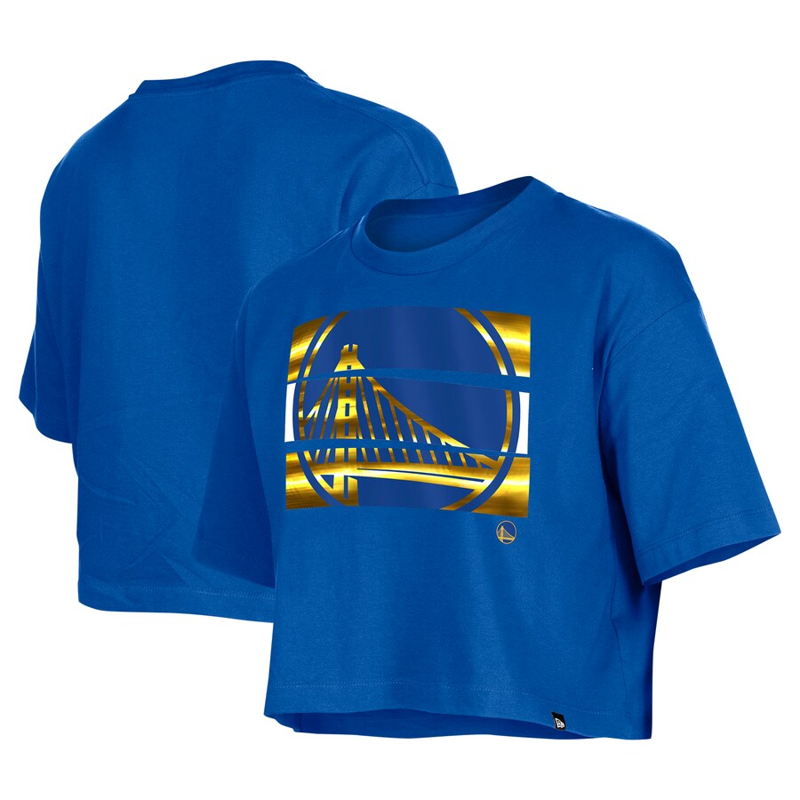 Women's Golden State Warriors New Era Royal Oversized Boxy Crop T-Shirt - Ujersey