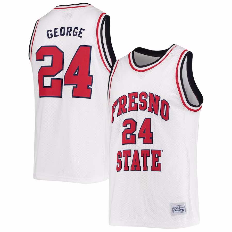 Paul George Fresno State Bulldogs Original Retro Brand Commemorative Classic Basketball Jersey - White - Ujersey